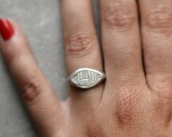 White Gold Signet Ring, White Gold Marquise Ring, Unique Gold Jewelry, Unique Signet Ring, Antique Ring, Textured Ring, Ethnic Ring