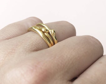 Unique Gold Ring, Gold Ring for Women, Stacking Ring, Minimalist Jewelry, Wedding Ring Women, 14K Gold Ring, Minimalist Ring, Liquid Ring