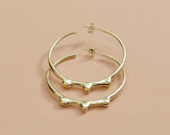 Crown Hoops, Large 14k Gold Hoop Earrings, Dainty Hoop Earrings, Solid Gold Jewelry, Unique Hoops, Designer Earrings, Artistic Earrings