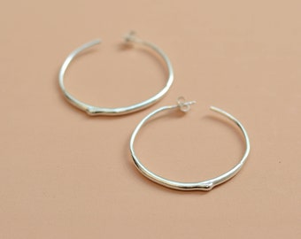 Solid White Gold Hoop Earrings, Unique Hoop Earrings, Gold Minimalist Jewelry, Stud Hoops, Hoop Earrings for Women, Large Hoop Earrings