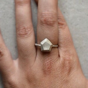 Pentagon Ring, Unique White Gold Ring, 14k Gold Faceted Ring, Unique Gold Jewelry, Dainty White Gold Ring, White Gold Geometric Ring image 1