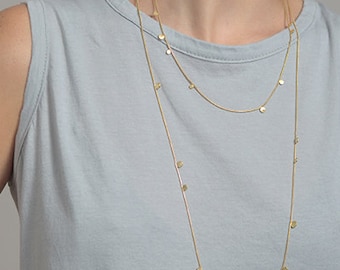 Lange gouden ketting, gelaagde ketting, gouden stip ketting, minimalistische sieraden, lange gouden ketting, minimalistische gouden ketting, unieke lange ketting