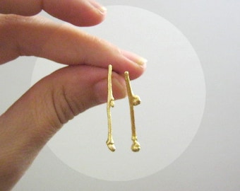 Twig Stud Earrings, Drop Stud Earrings, Unique Gold Studs, Nature Inspired Earrings, Minimalist Jewelry, Unique Stud Earrings for Women