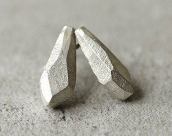 Unique Silver Stud Earrings, Faceted Earrings, Silver Post Earrings, Geometric Jewelry, Geometric Stud Earrings, Drop Studs for Women