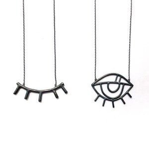Eye necklace, long sketch pendant of open or closed eye, line drawing necklace, art, handmade, unisex jewelry, wink, gift for girl friend