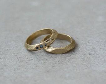 Raw Brass and sapphires ring, hand crafted minimalist Valentine gift, geometric,rustic, wedding ring, baladi, designer mans ring,engagement