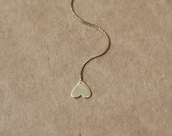 Minimalist heart threader, gold heart long earrings, chain earrings, pull through heart, dangle hear earrings, ear wire earrings, delicate