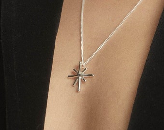 White Gold Star Necklace, Celestial Gold Necklace, Celestial Jewelry, North Star Necklace, Long 14k Gold Necklace, Unique Long Necklace