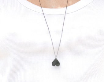 Black Heart Necklace, Sterling Silver Heart Necklace, Minimalist Heart Necklace, Heart Jewelry, Small Heart Necklace, Dainty Heart Necklace