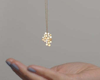 Unique Gold Pendant Necklace, Small Necklace for Woman, Delicate Gold Necklace, Unique Gold Jewelry, Cluster Necklace, Modern Necklace