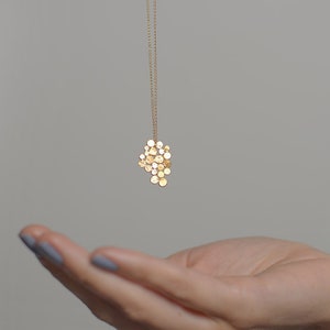 Unique Gold Pendant Necklace, Small Necklace for Woman, Delicate Gold Necklace, Unique Gold Jewelry, Cluster Necklace, Modern Necklace image 1