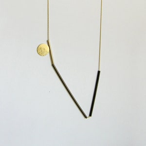 long tube minimalist necklace with gold element, Valentines day gift for her, modern statement necklace, delicate, simple, gold and black