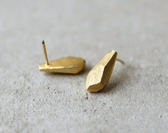 Drop Stud Earrings, Geometric Stud Earrings, Faceted Studs, Gold Studs for Women, Geometric Jewelry, Minimalist Gold Earrings, Unique Studs