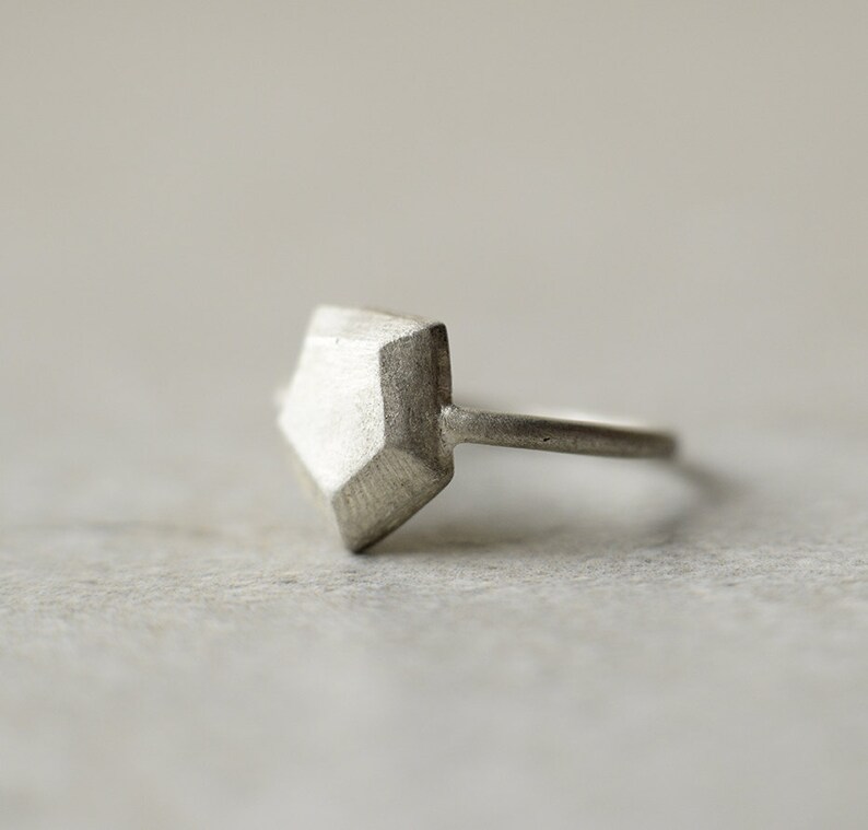 Pentagon Ring, Unique White Gold Ring, 14k Gold Faceted Ring, Unique Gold Jewelry, Dainty White Gold Ring, White Gold Geometric Ring image 3