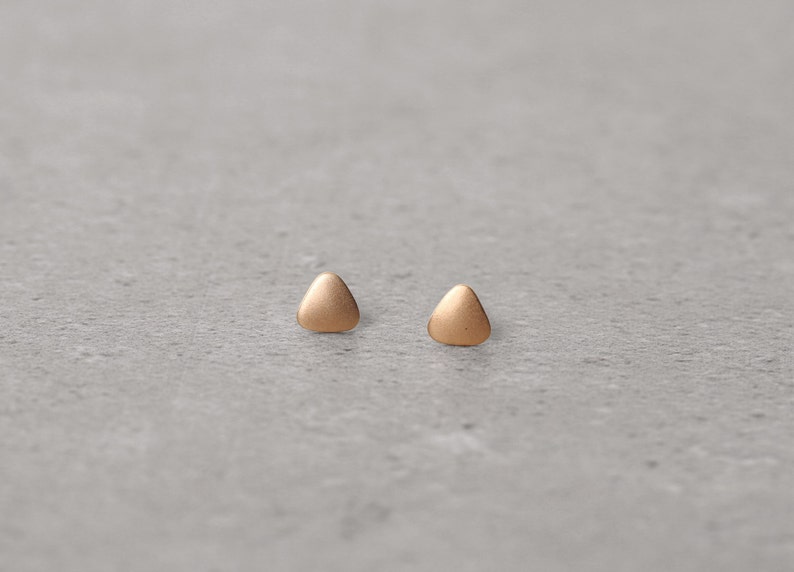 gold triangle round earrings, tiny triangle stud earrings, minimalist, simple posts, stacking studs, holiday gift, gift for her, small post image 1