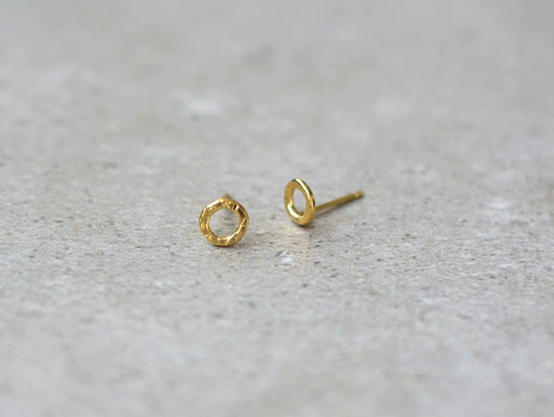 Small Circle Earrings, Tiny Stud Earrings, Unique Gold Jewelry, Hammered Earrings, Gold Round Studs, Minimalist Stud Earrings Gold, Unique image 3