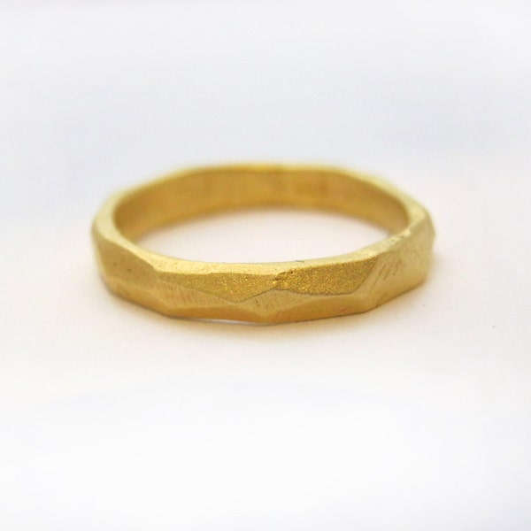 gold faceted ring, sterling silver gold plated, geometric ,minimalist, Valentines gift, wedding ring, engagement ,wedding band, rustic raw