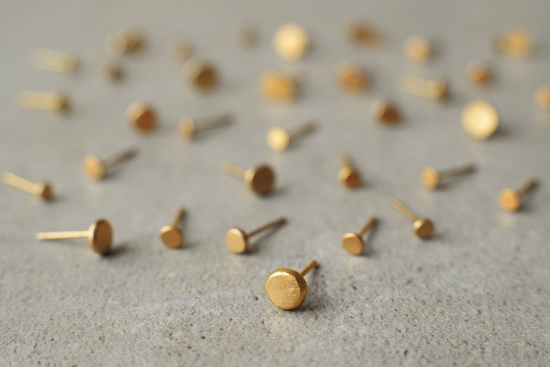 dot stud earrings, minimalist gold post earrings, holiday gift, circle earrings, tiny studs, simple, hand made, one of a kind, ear freckles image 3