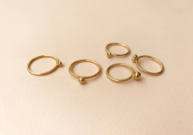 14k Gold Stacking Ring Set, Solid Gold Dot Ring, Dainty Stacking Ring, Unique Gold Jewelry, Unique Gold Stacking Ring, Ball Ring, Artistic image 3