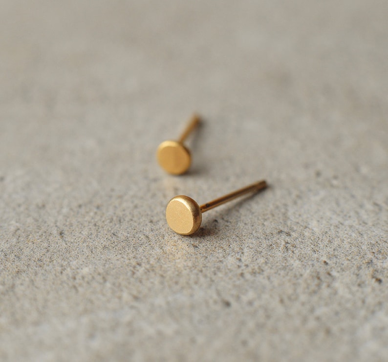 dot stud earrings, minimalist gold post earrings, holiday gift, circle earrings, tiny studs, simple, hand made, one of a kind, ear freckles image 1