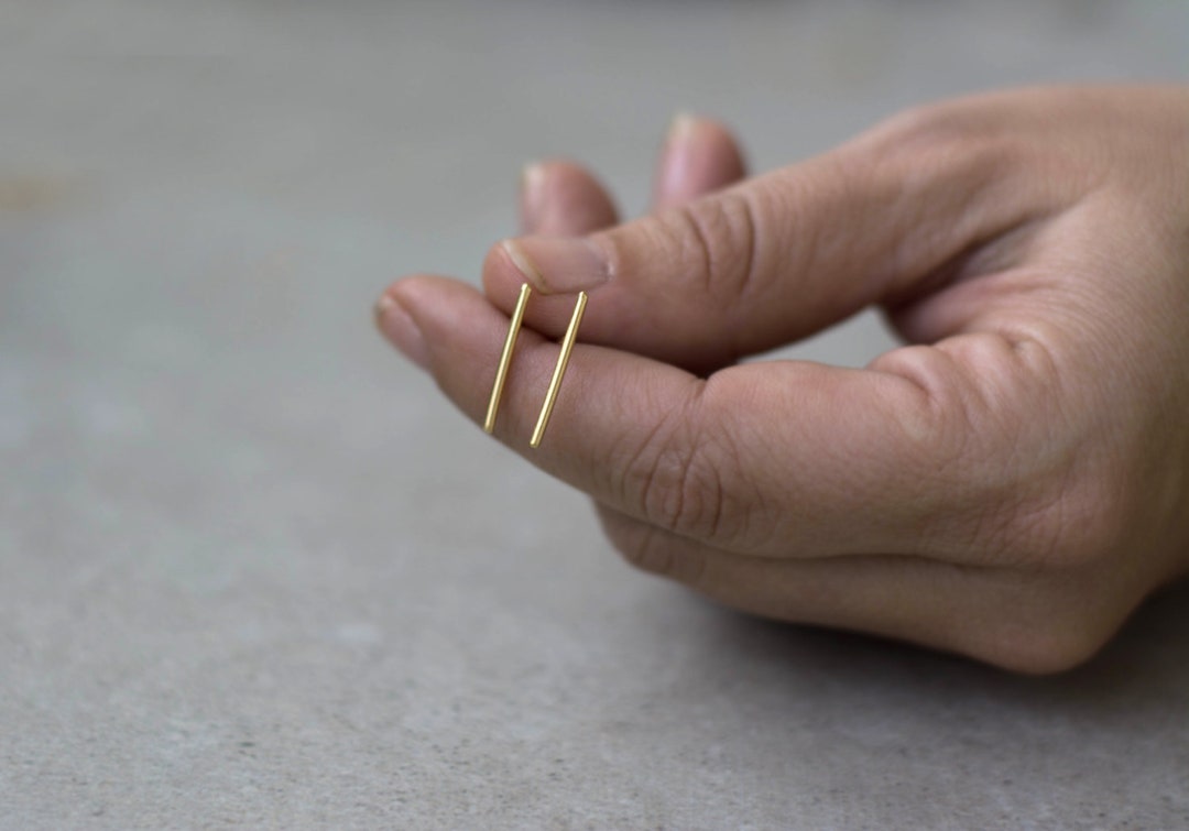 Gold Bar Earrings, 14K Gold Stud Earrings, Minimalist Stud Earrings ...
