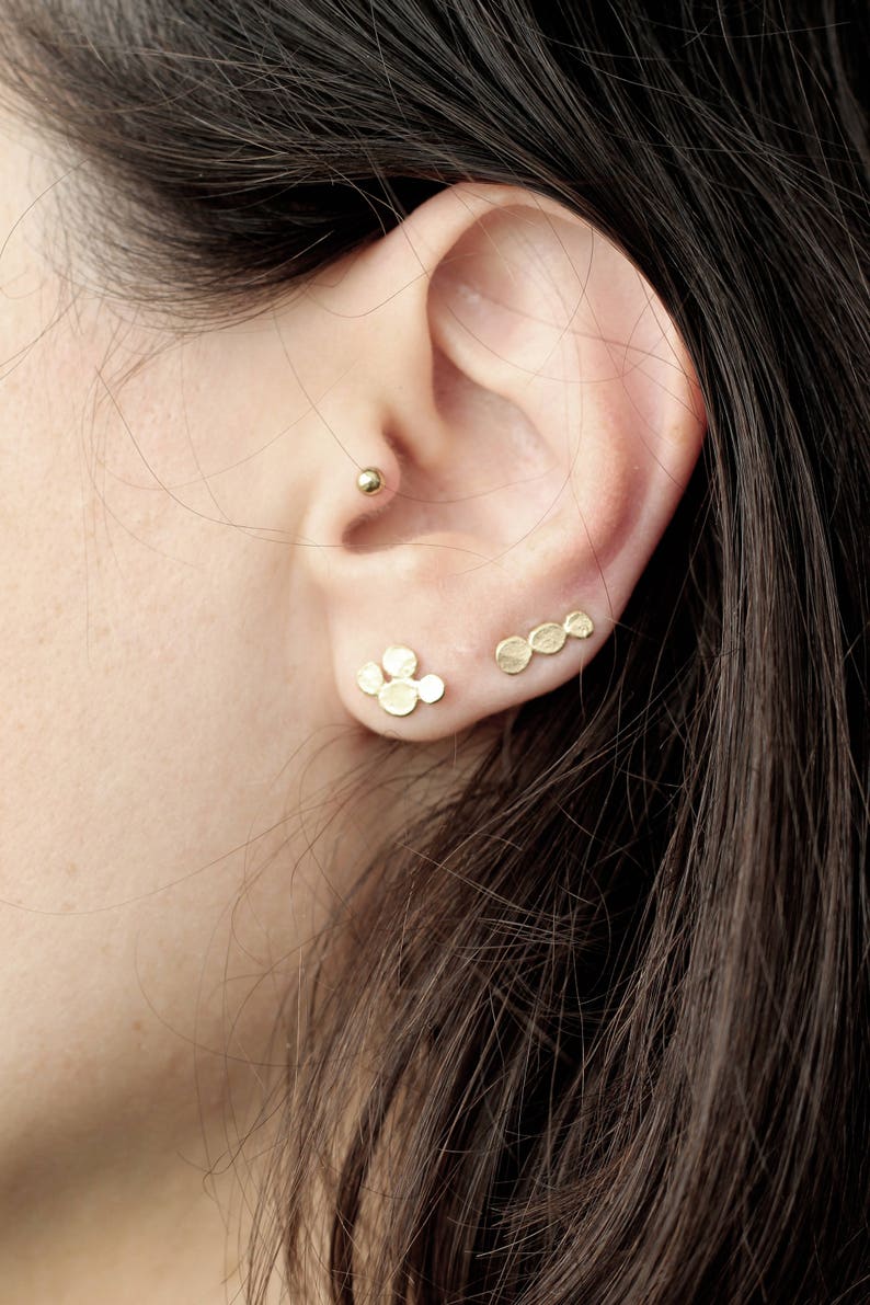 Singles, minimalist single stud earrings, mini cluster tiny earrings, golden stacking small earrings, hand made jewelry, studio baladi image 2