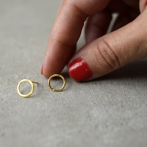 circle gold earrings, minimalist studs, wire circle Baladi earrings, love, simple studs, round earrings, bridal, wedding, bridesmaid gift image 5