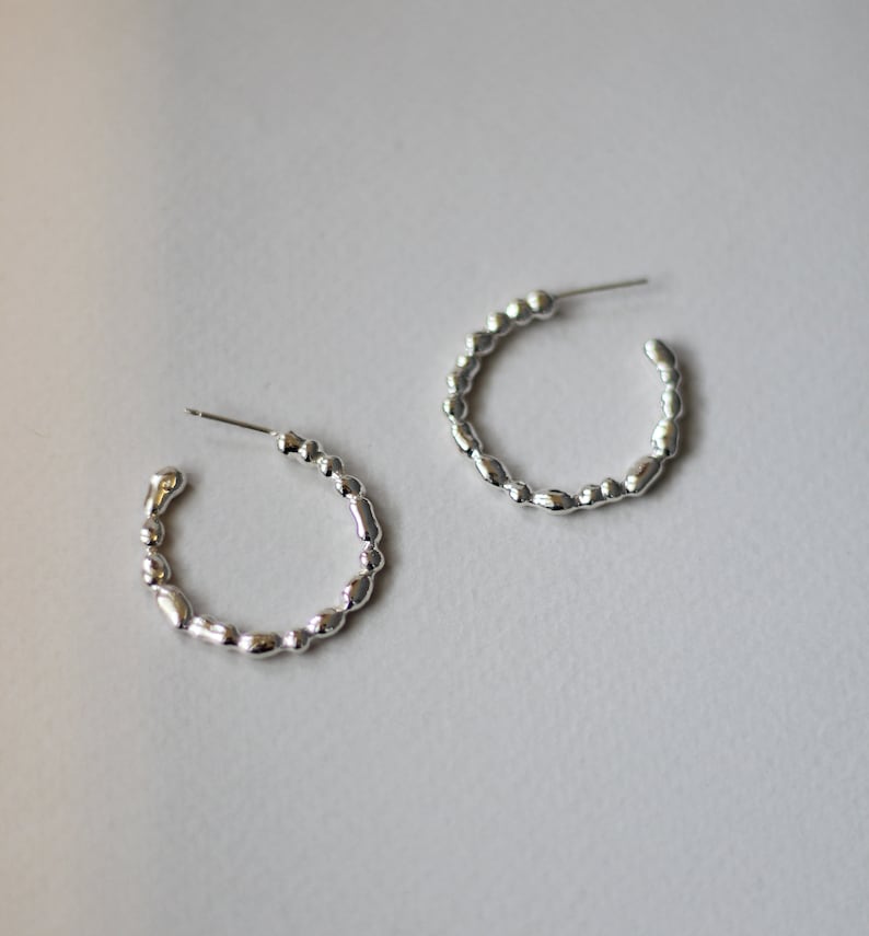 Grain hoops, glamorous amorphic shiny hoops, Christmas gift for her, hand made hoops, baladi, melting jewelry, silver hoops, gold hoops gift Sterling silver