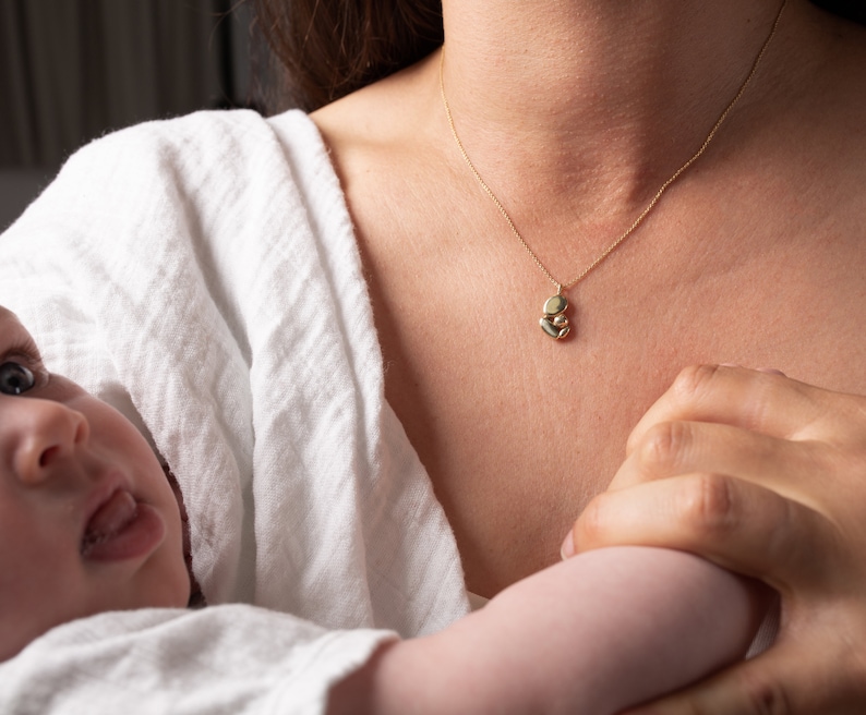 Mothers Hug Necklace, Gold Mothers Necklace, Mother Baby Necklace, Unique Gold Jewelry, New Mom Baby Gift, Birthing Necklace, Gold Plated image 2