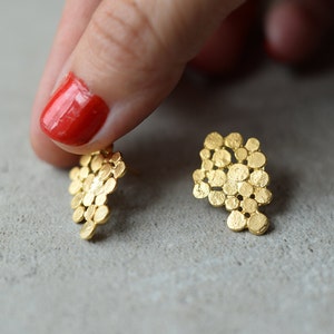 gold cluster earrings, small version, valentine's gift, hand made earrings, bridal earrings, holiday bridesmaid gift, gift for woman, baladi image 4