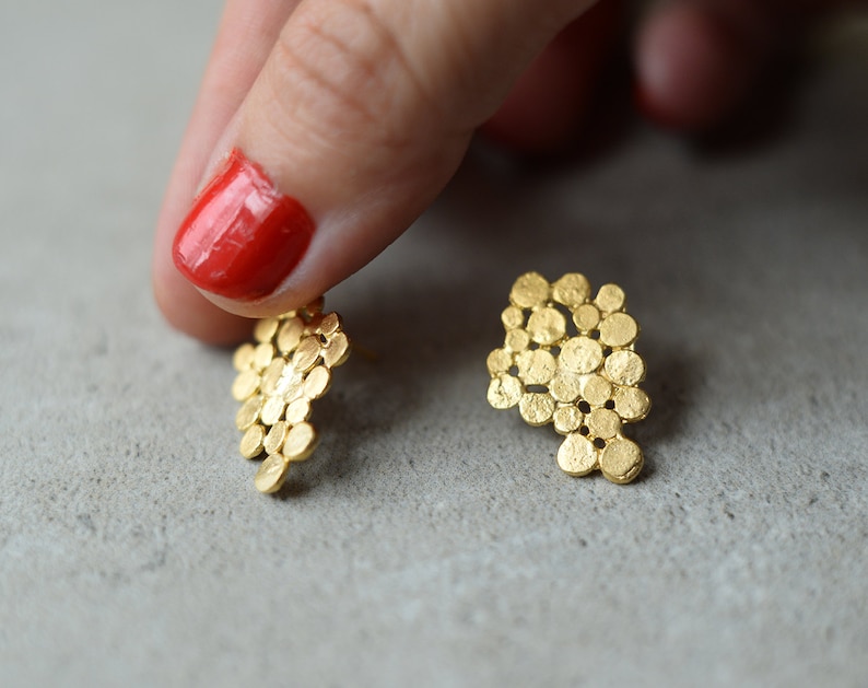 gold cluster earrings, small version, valentine's gift, hand made earrings, bridal earrings, holiday bridesmaid gift, gift for woman, baladi image 4