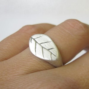 Sterling Silver Signet Ring, Leaf Signet Ring, Leaf Ring, Seal Ring Women, Minimalist Jewelry, Unisex Signet Ring, Nature Jewelry, Statement image 1