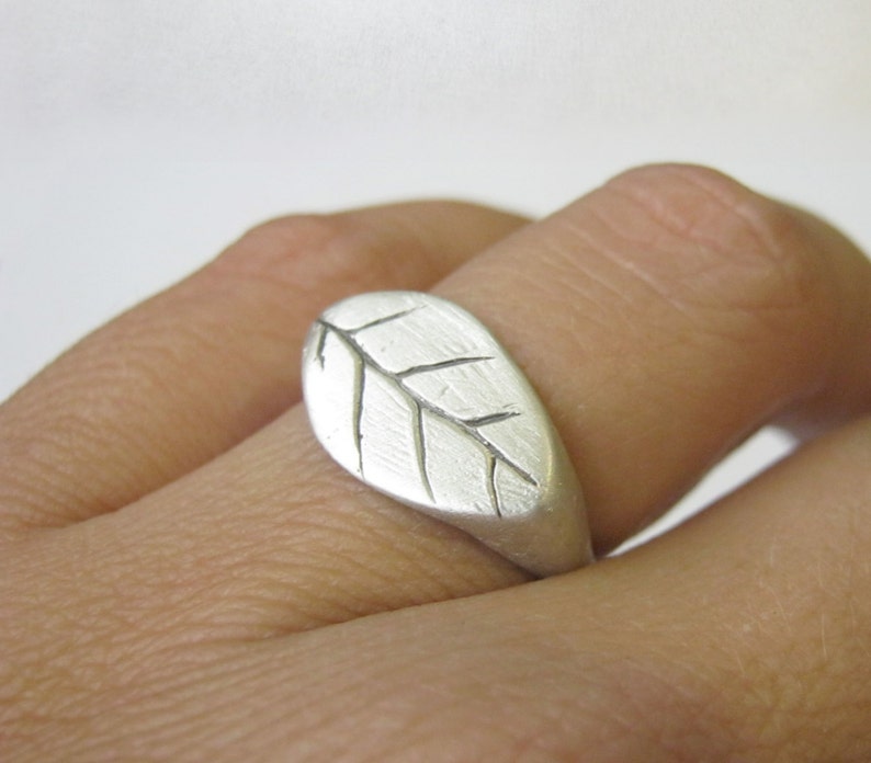Sterling Silver Signet Ring, Leaf Signet Ring, Leaf Ring, Seal Ring Women, Minimalist Jewelry, Unisex Signet Ring, Nature Jewelry, Statement image 1