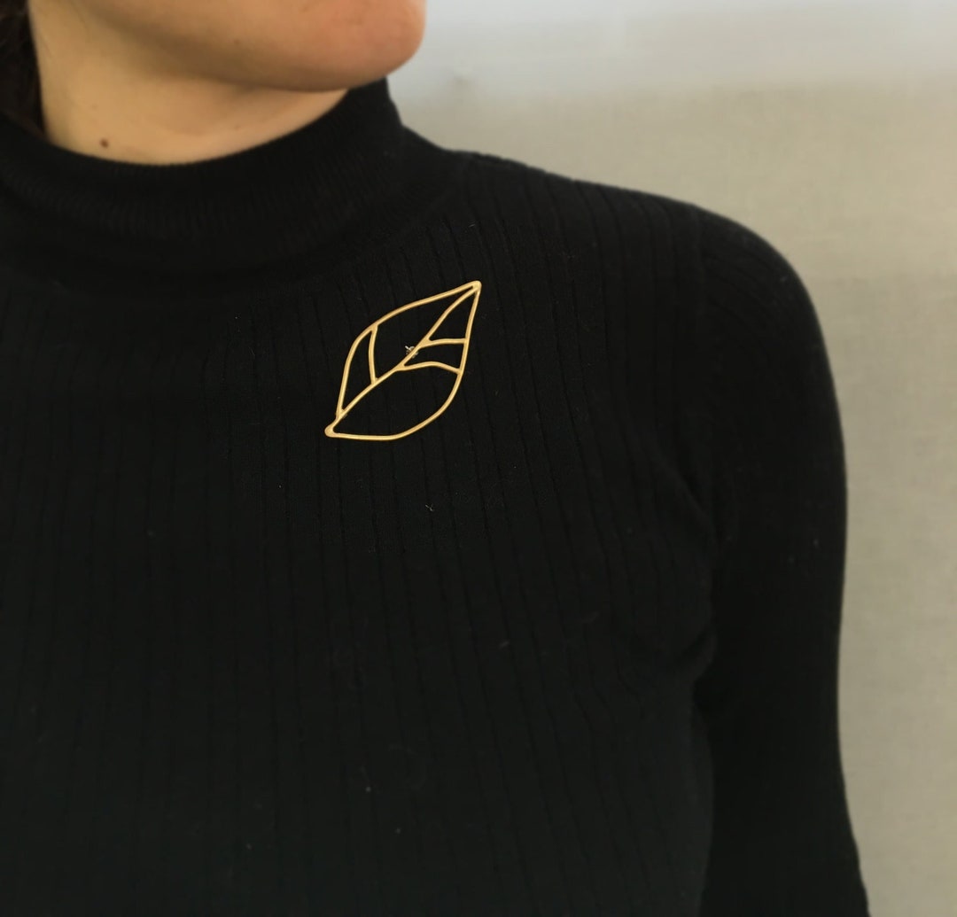 SELOVO Marquise Brown Leaf Brooch Pin - Gold Tone Fashion Jewelry Accessory - View #11