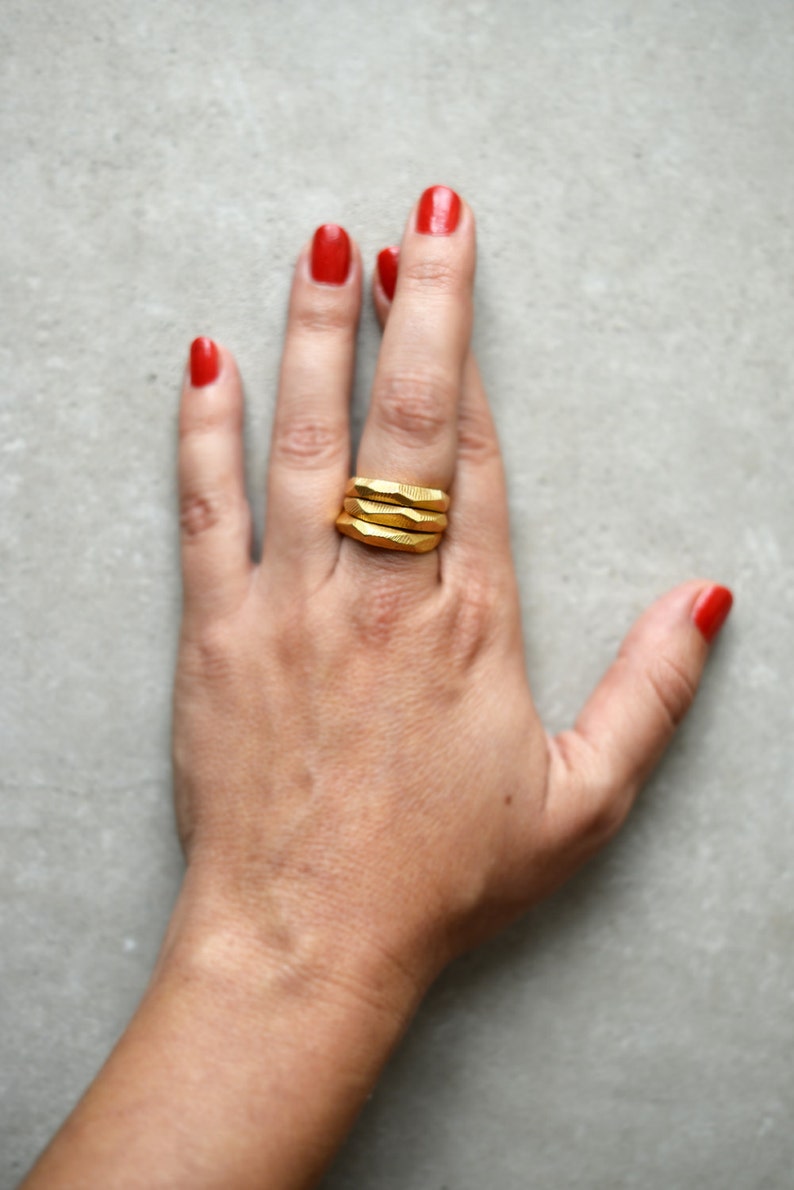 faceted gold plated ring, Valentines day gift for her, love, hand made, stacking, statement, geometric, wedding ,engagement ring, raw, bride image 2