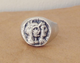 Antique Style Ring, White Gold Signet Ring, Unique Gold Jewelry, Unique White Gold Ring, Unique Signet Ring, Ethnic Ring, Chunky Ring