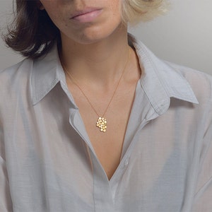 Unique Gold Pendant Necklace, Small Necklace for Woman, Delicate Gold Necklace, Unique Gold Jewelry, Cluster Necklace, Modern Necklace image 3