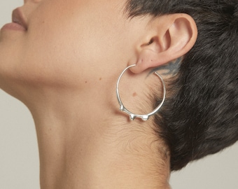 Statement Hoop Earrings, Large Hoop Earrings, Unique Silver Jewelry, Crown Hoop Earrings, Silver Hoop Earrings, Unique Hoop Earrings