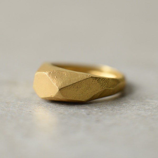 Faceted golden ring, engagement ring, wedding band, holiday gift for her, rustic,  statement ring, hand made, geometry, studio baladi, raw