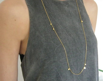 Long Gold Necklace, Gold Dot Necklace, Layered Gold Necklace, Unique Gold Jewelry, Dainty Gold Necklace, Minimalist Long Necklace, Unusual