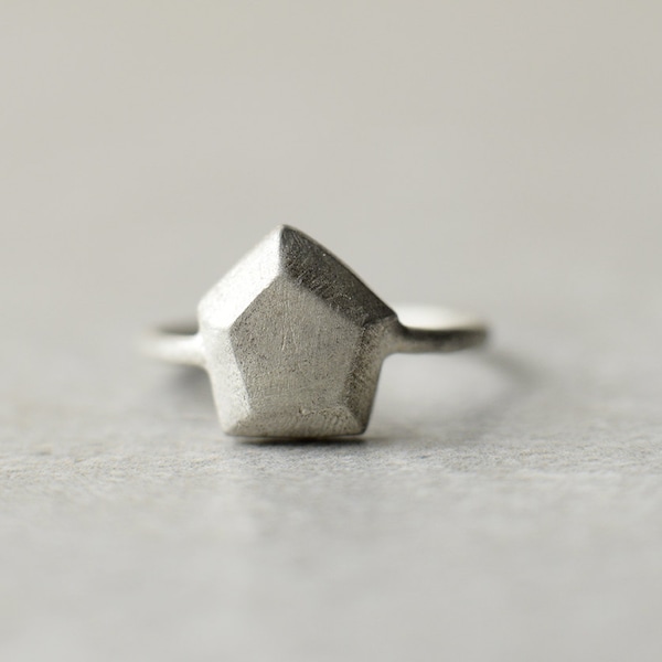 Pentagon Silver Ring, Nature Inspired Jewelry, Unique Ring Women, Organic Ring, Raw Silver Ring, Dainty Silver Ring, Minimalist Silver Ring