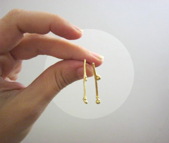 ピアス EOU STUDIO Holiday E1GOLD Twig Earrings, Gold Branch Posts, Holiday Gift Love, Thin