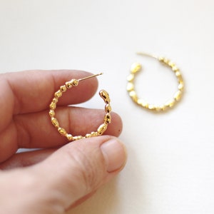 Gold Open Hoop Earrings, Textured Hoops, Half Hoop Earrings, Unique Gold Jewelry, Unique Gold Hoops, Everyday Gold Hoops, Medium Size Hoops