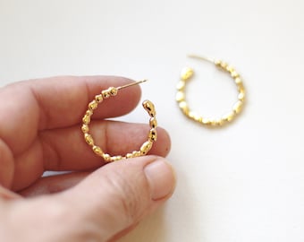 Gold Open Hoop Earrings, Textured Hoops, Half Hoop Earrings, Unique Gold Jewelry, Unique Gold Hoops, Everyday Gold Hoops, Medium Size Hoops