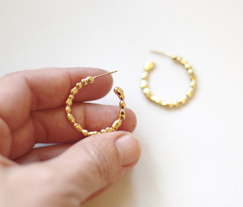 Grain hoops, glamorous amorphic shiny hoops, Christmas gift for her, hand made hoops, baladi, melting jewelry, silver hoops, gold hoops gift image 3