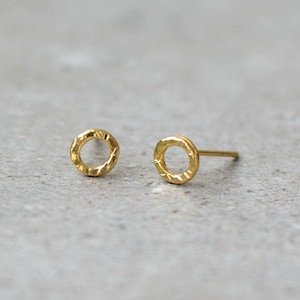 Small Circle Earrings, Tiny Stud Earrings, Unique Gold Jewelry, Hammered Earrings, Gold Round Studs, Minimalist Stud Earrings Gold, Unique image 1