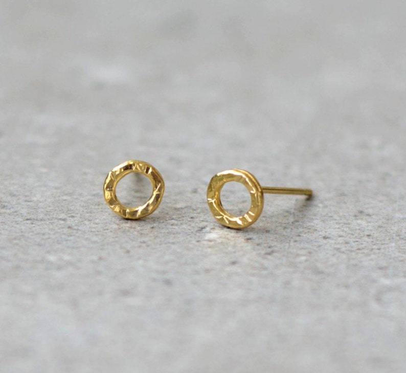 Small Circle Earrings, Tiny Stud Earrings, Unique Gold Jewelry, Hammered Earrings, Gold Round Studs, Minimalist Stud Earrings Gold, Unique image 1