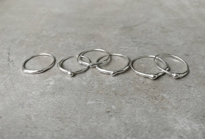 Silver Stacking Ring, Unique Ring for Women, Minimalist Jewelry, 14K White Gold Ring, Minimalist Ring, Liquid Ring, Asymmetric Ring image 2