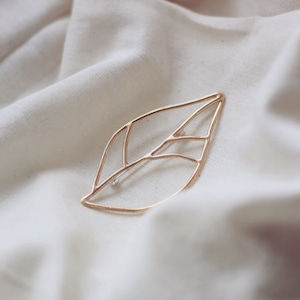 leaf brooch pin, sketch leaf, metal brooch, brass and silver, handmade jewelry, gift for woman, studio baladi, holiday, friendship present image 1