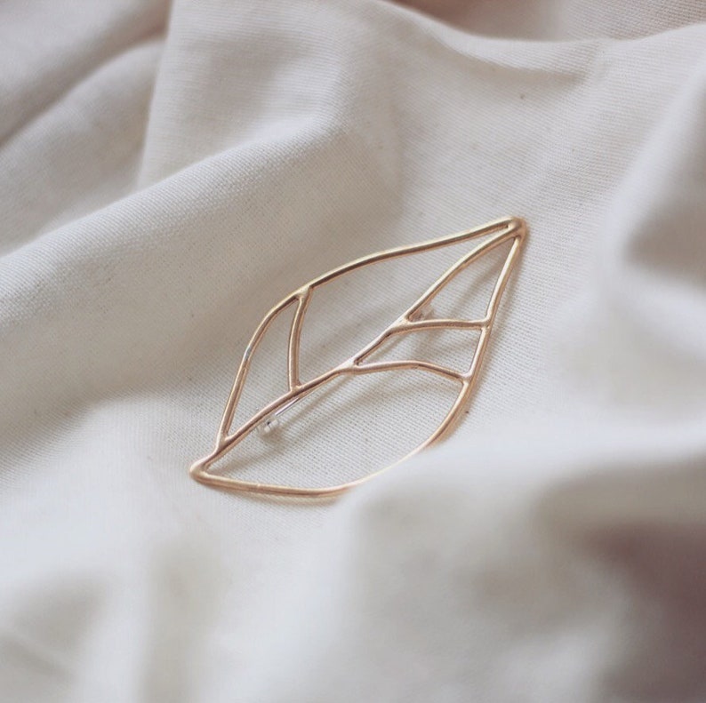 leaf brooch pin, sketch leaf, metal brooch, brass and silver, handmade jewelry, gift for woman, studio baladi, holiday, friendship present image 1